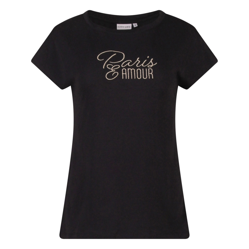 City Life 214254 Z10701 t-shirts korte mouw Zwart