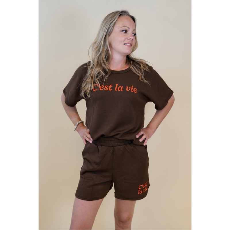 lizzi lou 214287 W20029 t-shirts korte mouw Bruin donker