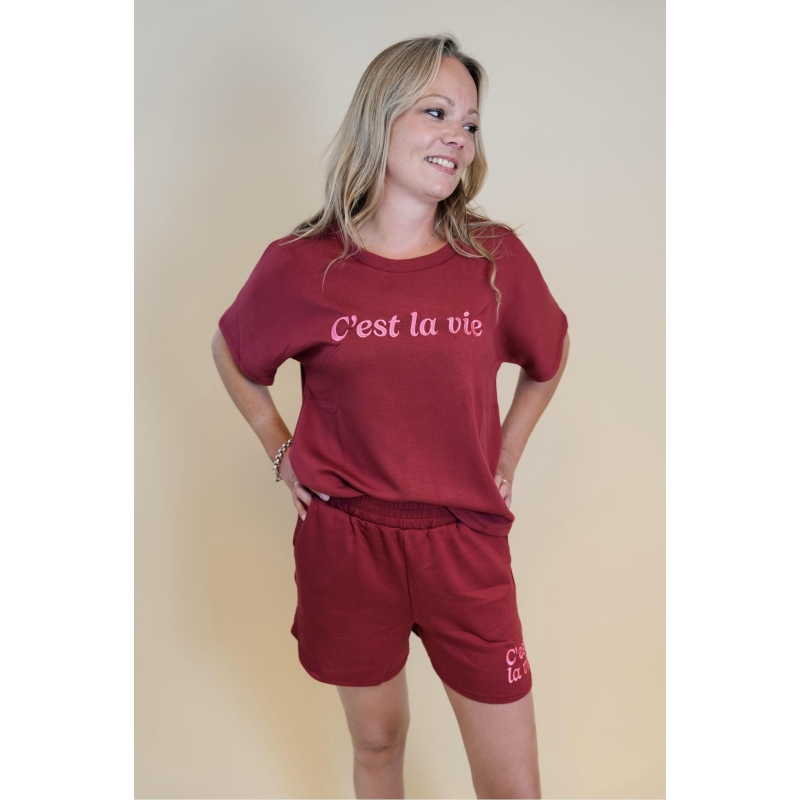 lizzi lou 214287 W20029 t-shirts korte mouw Wijnrood