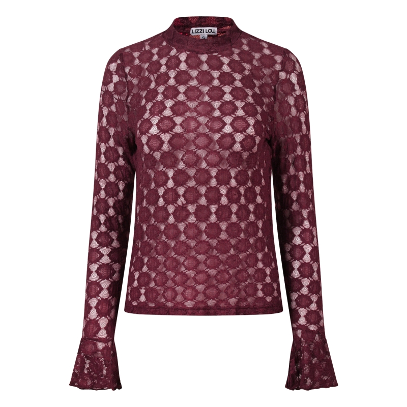 lizzi lou Lacy lds W20259 t-shirts lange mouw Wijnrood