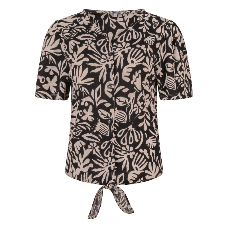 lizzi lou Luna aop Z10495 blouses korte mouw Zwart