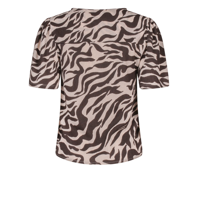 lizzi lou Luna aop Z10495 blouses korte mouw Bruin