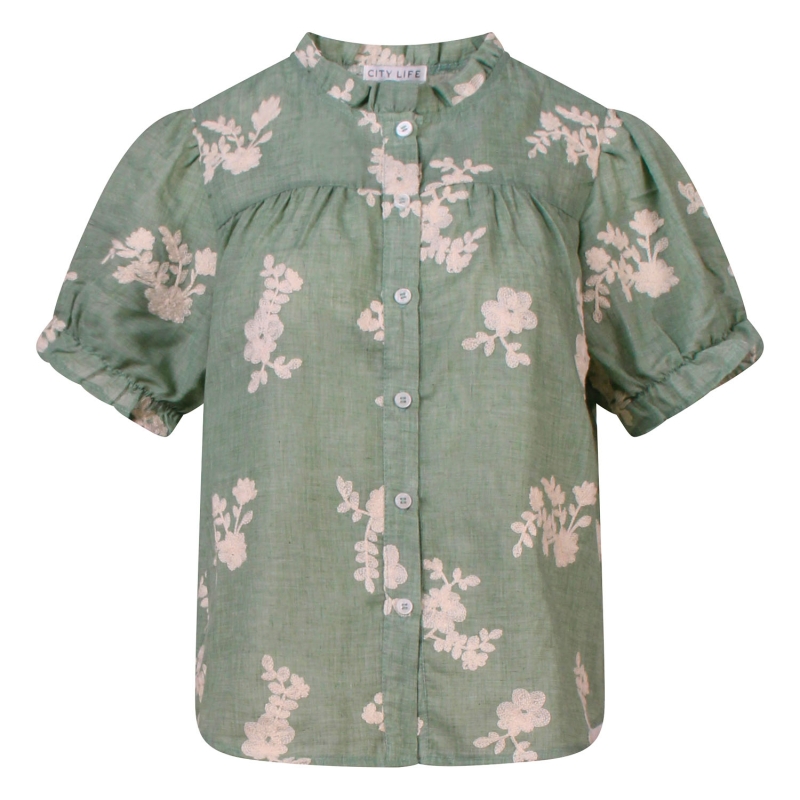 City Life Eva Z10579 blouses korte mouw Groen mos