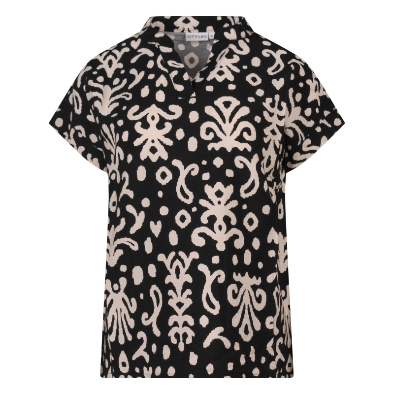 City Life 103559 Z10620 blouses korte mouw Zwart