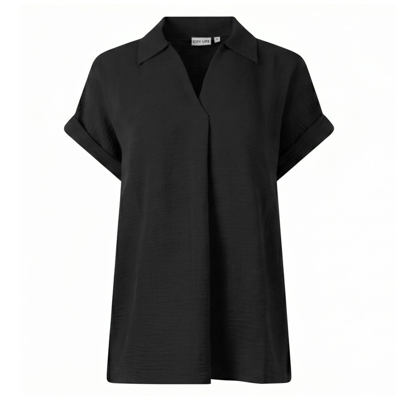 City Life 103524 W20022 blouses korte mouw Zwart