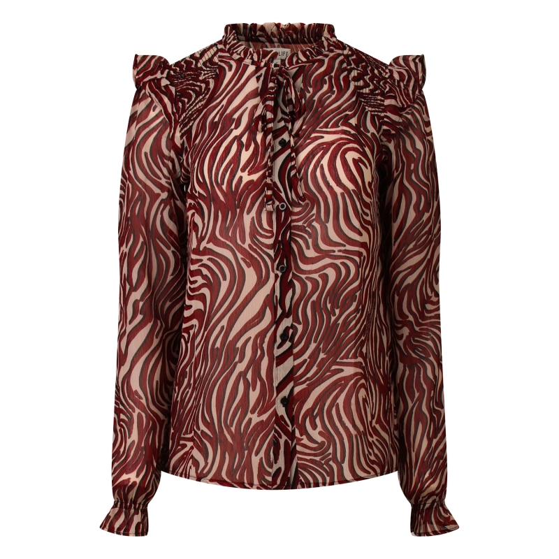 City Life Ysra ruffle W10537 blouses lange mouw Wijnrood