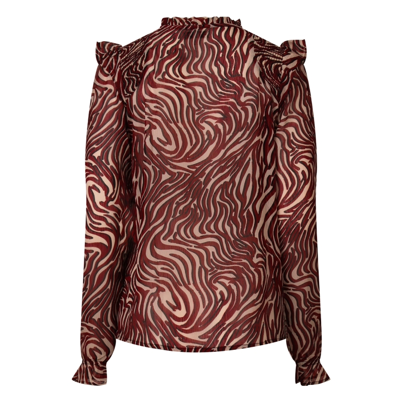 City Life Ysra ruffle W10537 blouses lange mouw Wijnrood