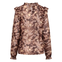 City Life Ysra ruffle W20566 blouses lange mouw Bruin
