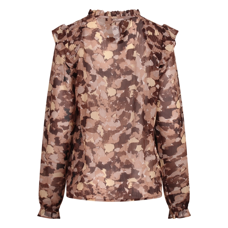 City Life Ysra ruffle W20566 blouses lange mouw Bruin