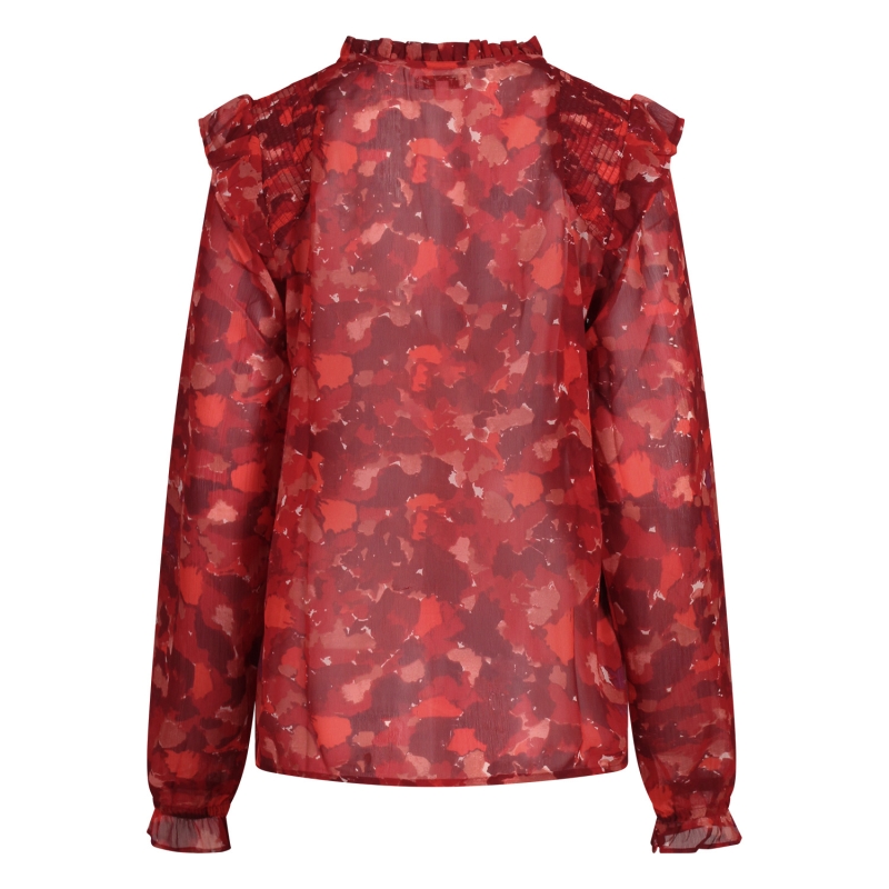 City Life Ysra ruffle W20566 blouses lange mouw Rood