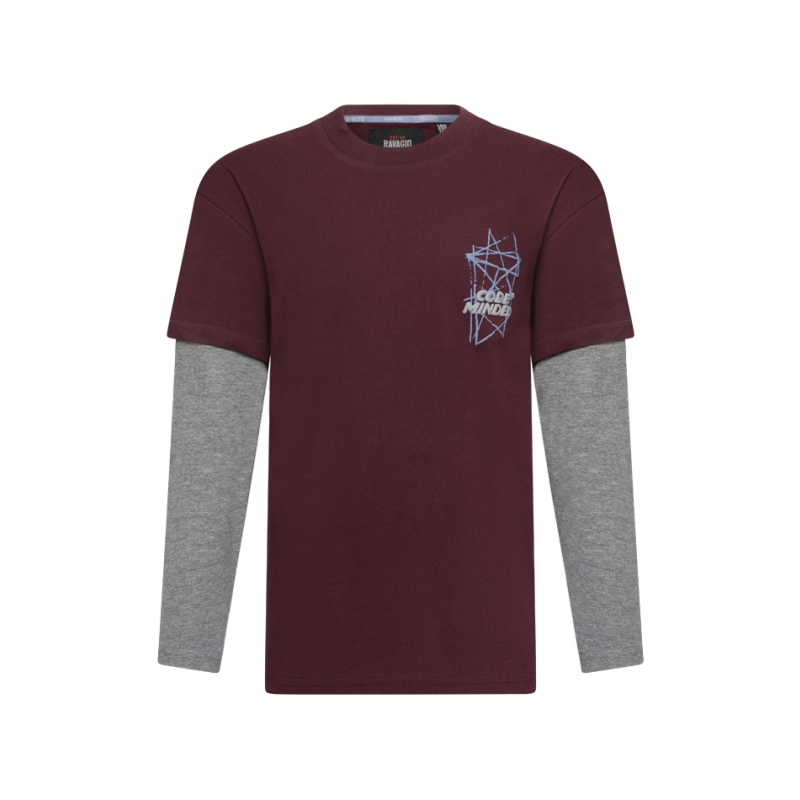 Ravagio Torre W10263 t-shirts lange mouw Rood bordo