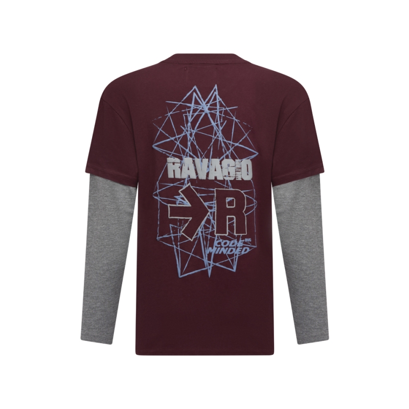 Ravagio Torre W10263 t-shirts lange mouw Rood bordo