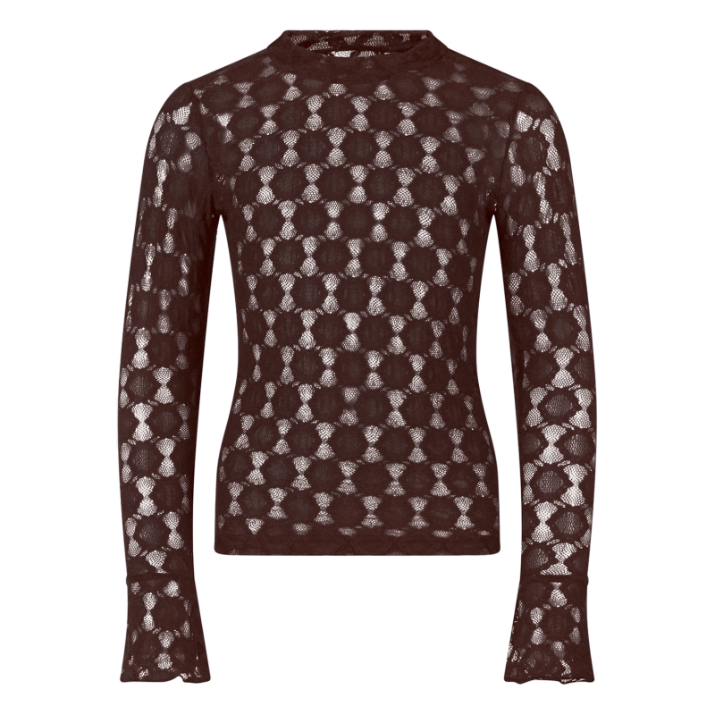 D-zine Lacy W20258 t-shirt lange mouw Bruin donker