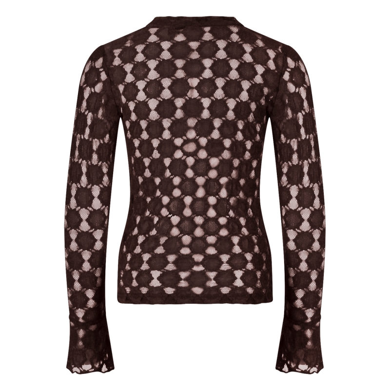 D-zine Lacy W20258 t-shirt lange mouw Bruin donker