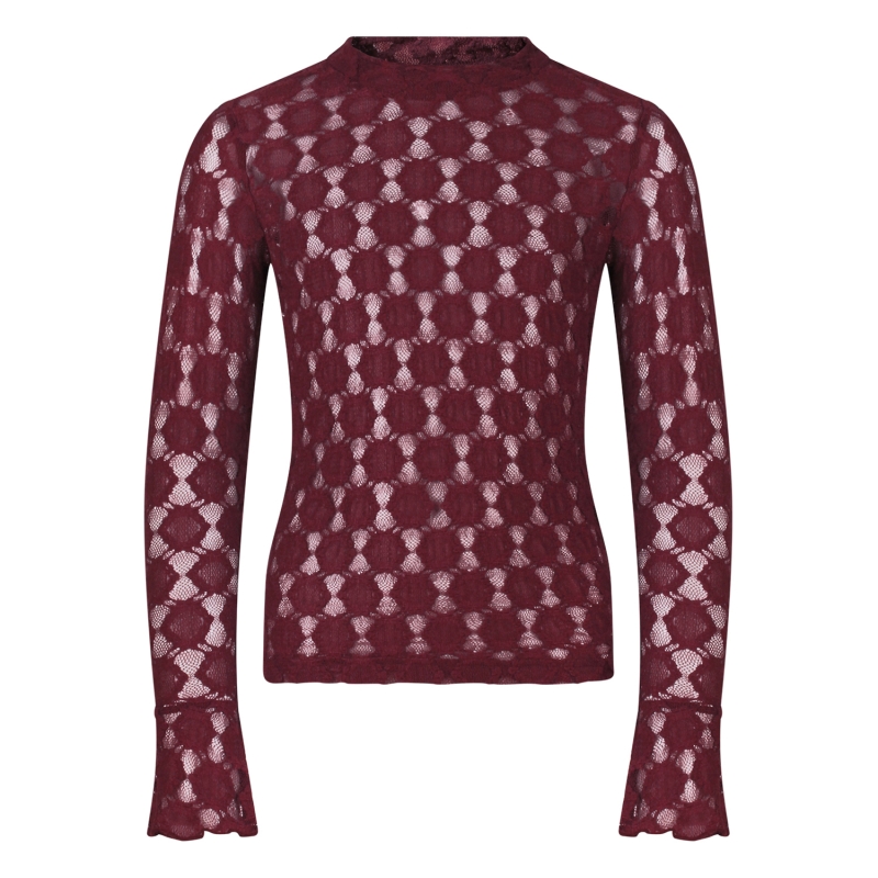 D-zine Lacy W20258 t-shirt lange mouw Wijnrood