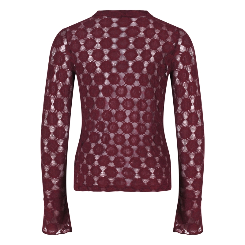 D-zine Lacy W20258 t-shirt lange mouw Wijnrood